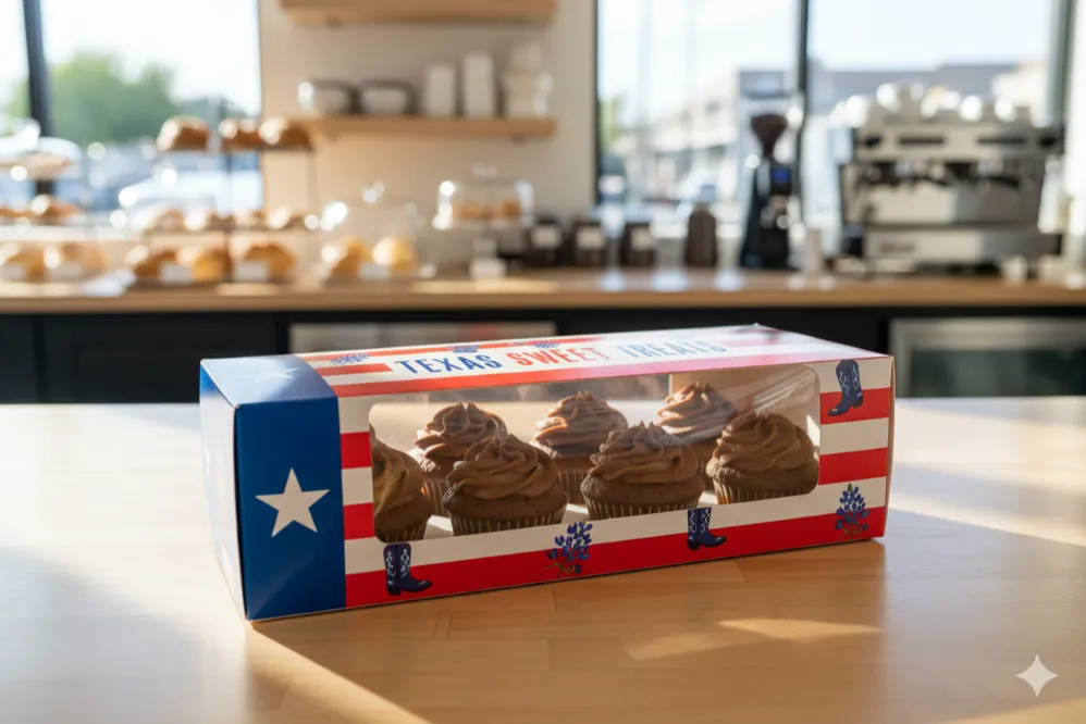 Custom Bakery Box Ideas to Make Your Bakery Stand Out in Texas 2 Custom printed bakery box with transparent window for cupcakes and pastries