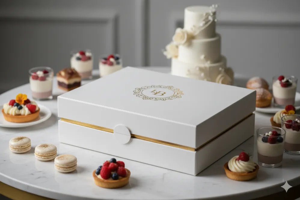 Custom Bakery Box Ideas to Make Your Bakery Stand Out in Texas 4 Luxury magnetic closure bakery box with gold foil logo design