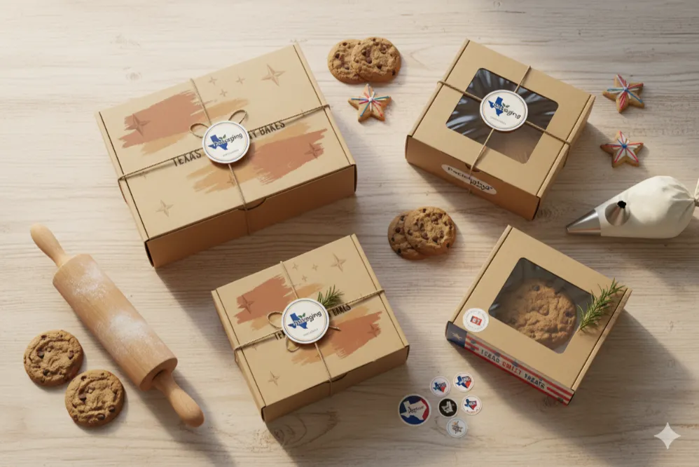 Custom Bakery Box Ideas to Make Your Bakery Stand Out in Texas 5 Artistic flat lay of bakery branding items and custom packaging designs